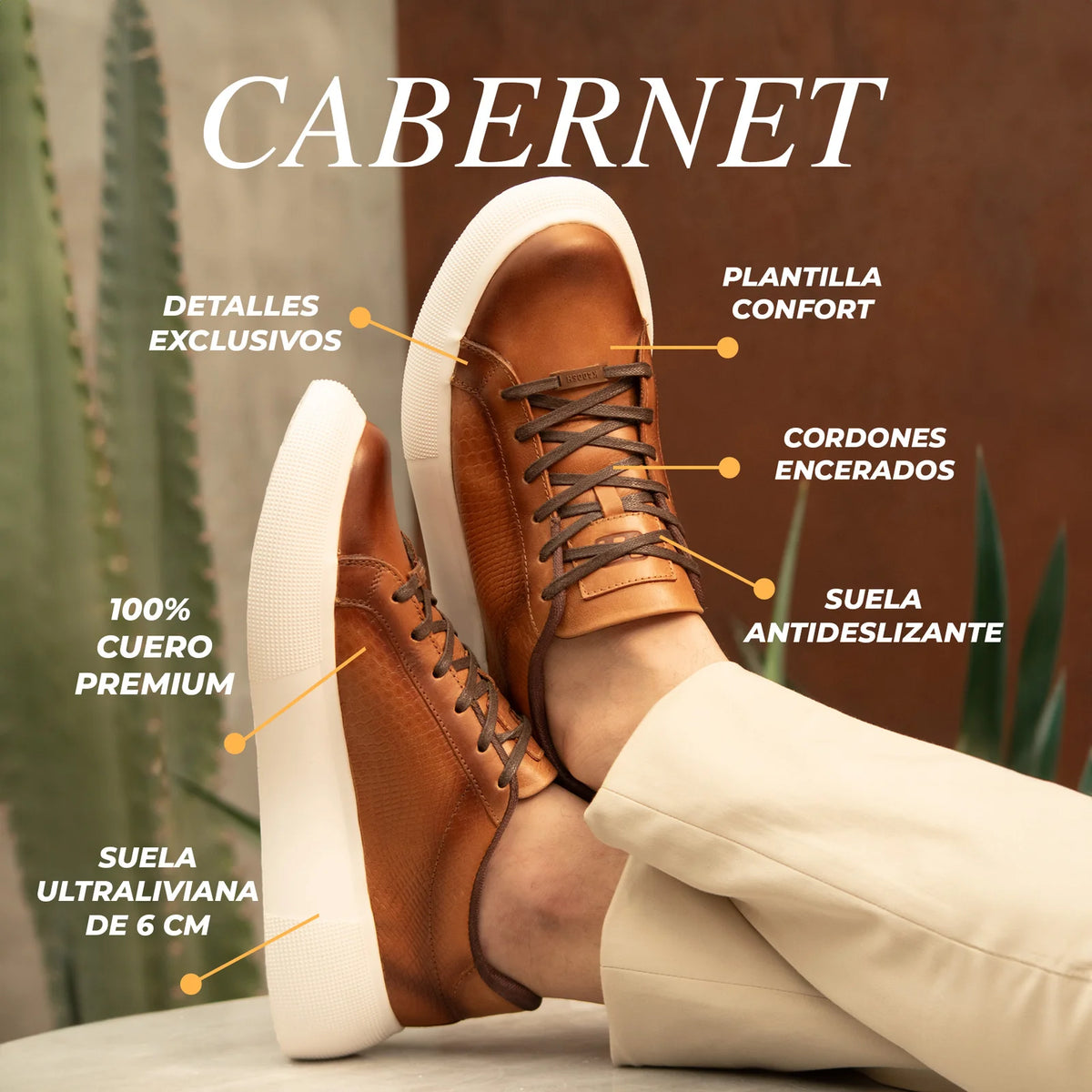 TENIS HOMBRE CUERO CABERNET NEGRO
