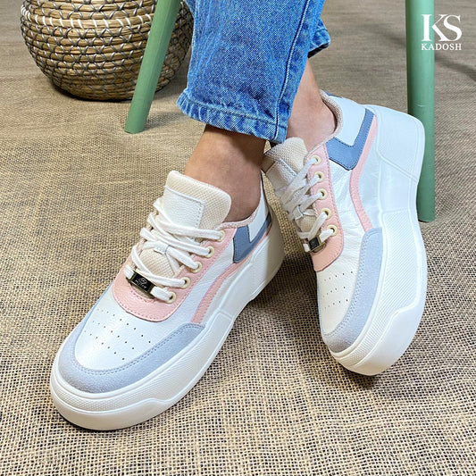 Últimas tallas - TENIS MUJER CUERO MADELYN BEIGE x GRIS