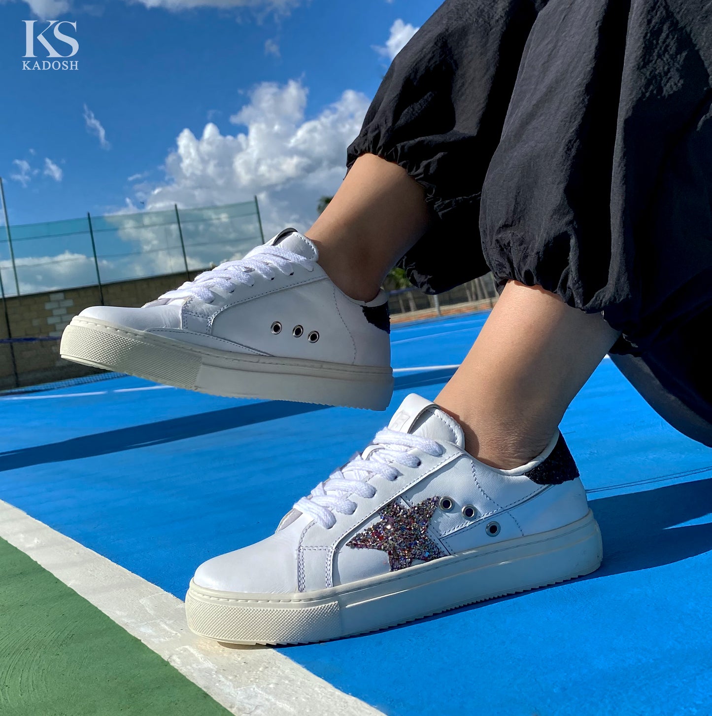 TENIS MUJER STAR NEGRO CUERO