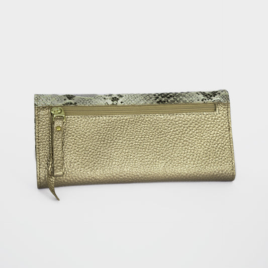 BILLETERA DAMA GRANDE CUERO DORADO 209