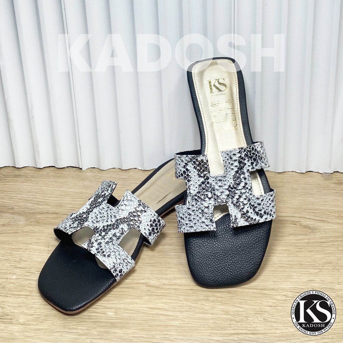 Últimas tallas - SANDALIA MUJER 100% CUERO PRINT NEGRA