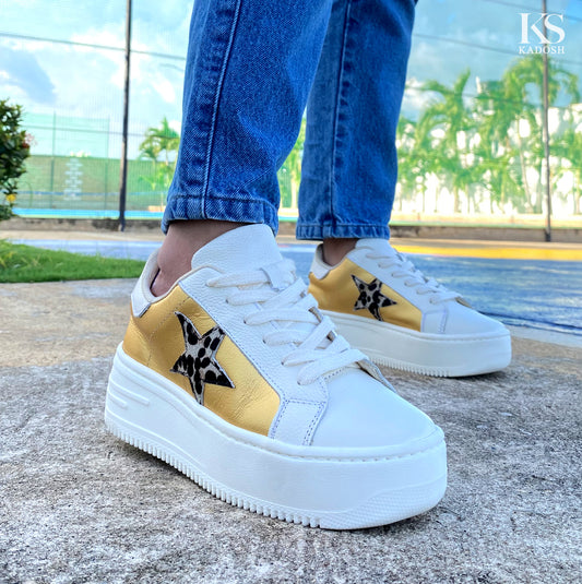 Últimas tallas - TENIS MUJER STAR GOLD 100% CUERO