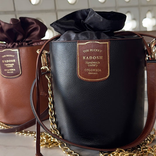 BOLSO BUCKET OSADIA NEGRO 100% CUERO