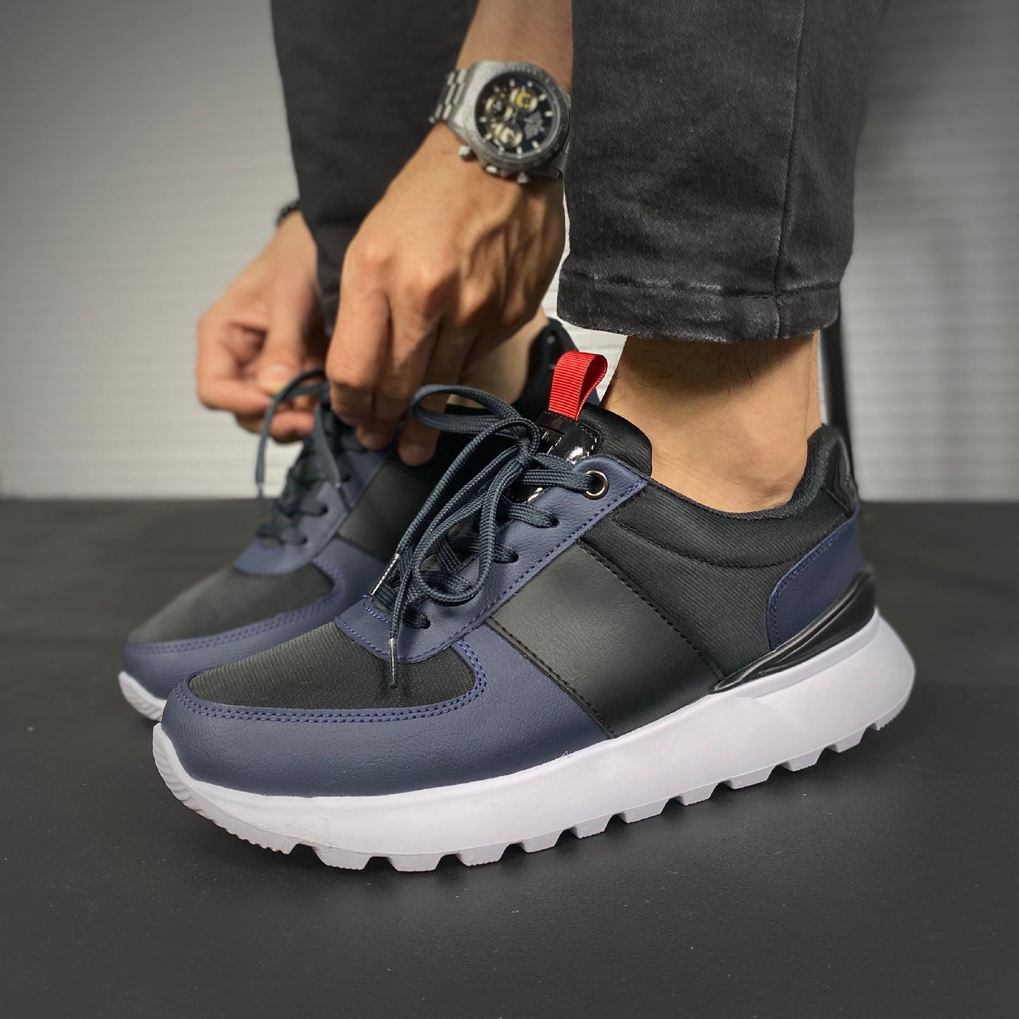 Últimas tallas-TENIS HOMBRE OXFORD AZUL X NEGRO