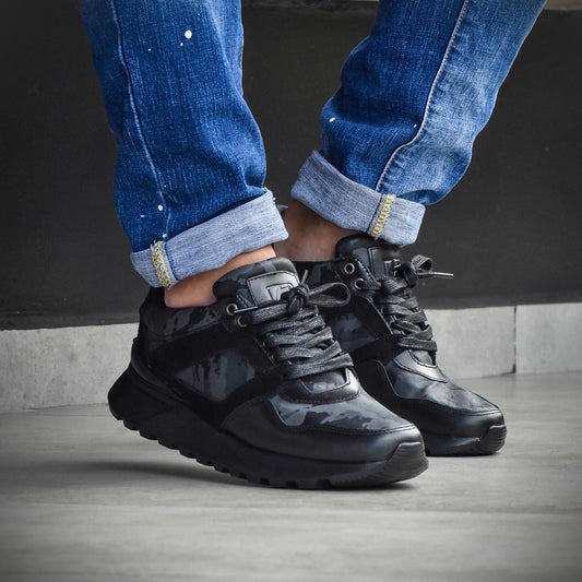 Últimas tallas- TENIS HOMBRE CUERO BOSTON CUERO CAMUFLADO NEGRO