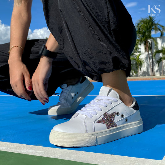 TENIS MUJER STAR NEGRO CUERO
