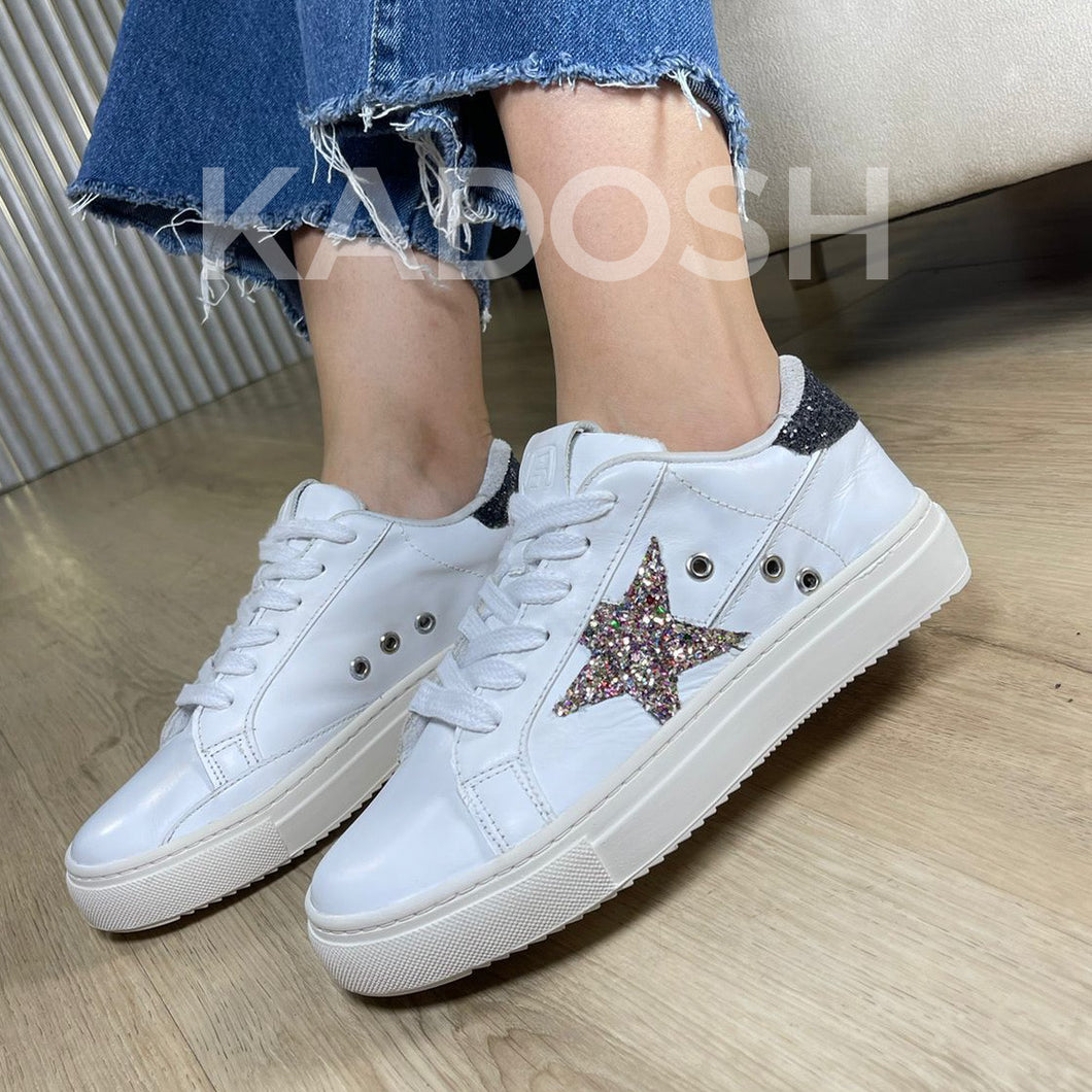 TENIS MUJER STAR NEGRO CUERO