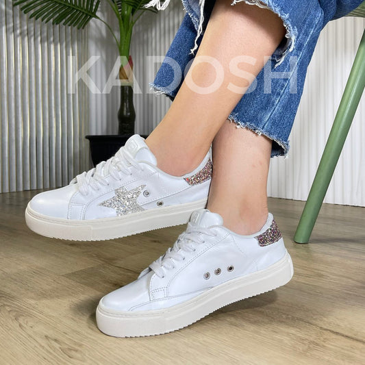 TENIS MUJER STAR PLATA CUERO