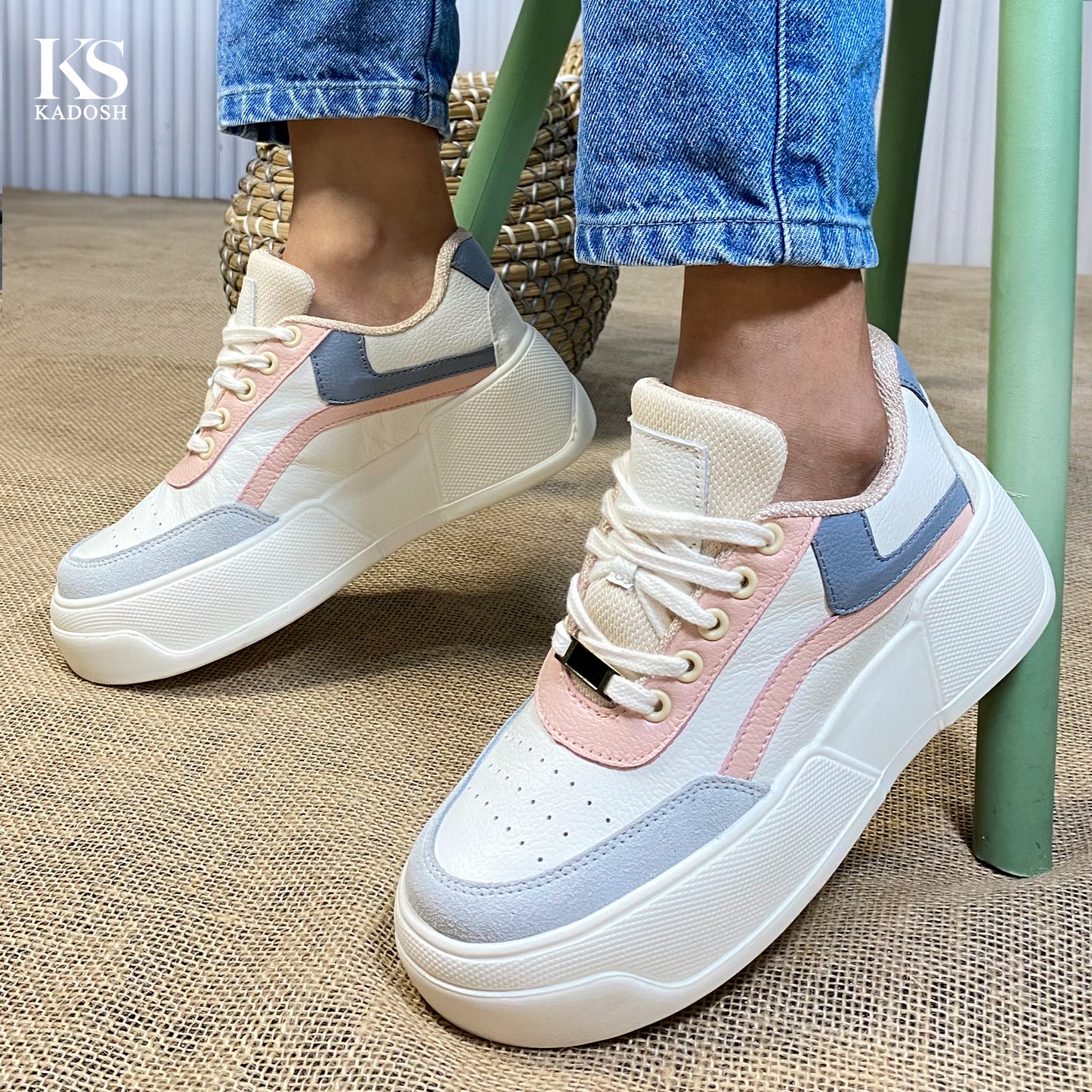 Últimas tallas - TENIS MUJER CUERO MADELYN BEIGE x GRIS