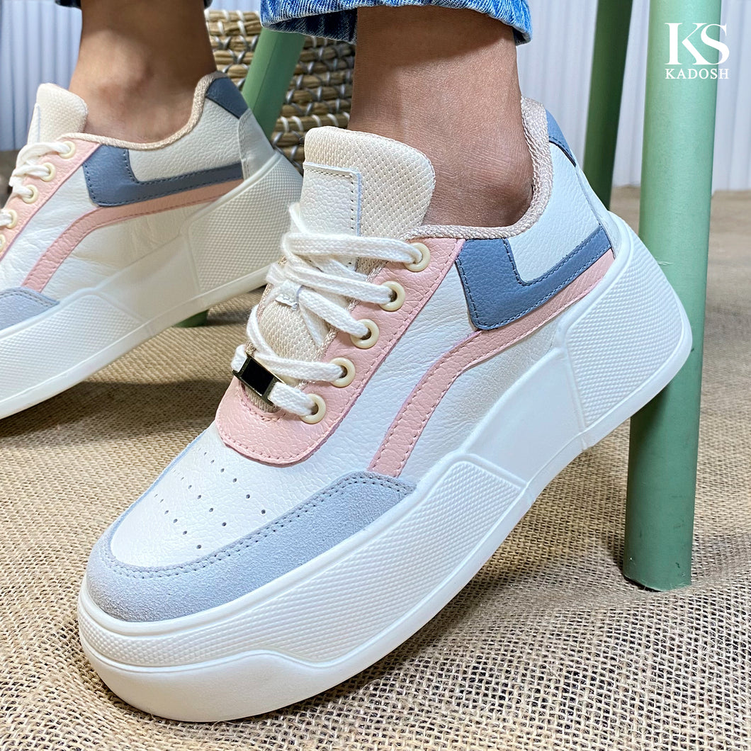 TENIS MUJER CUERO MADELYN BEIGE x GRIS