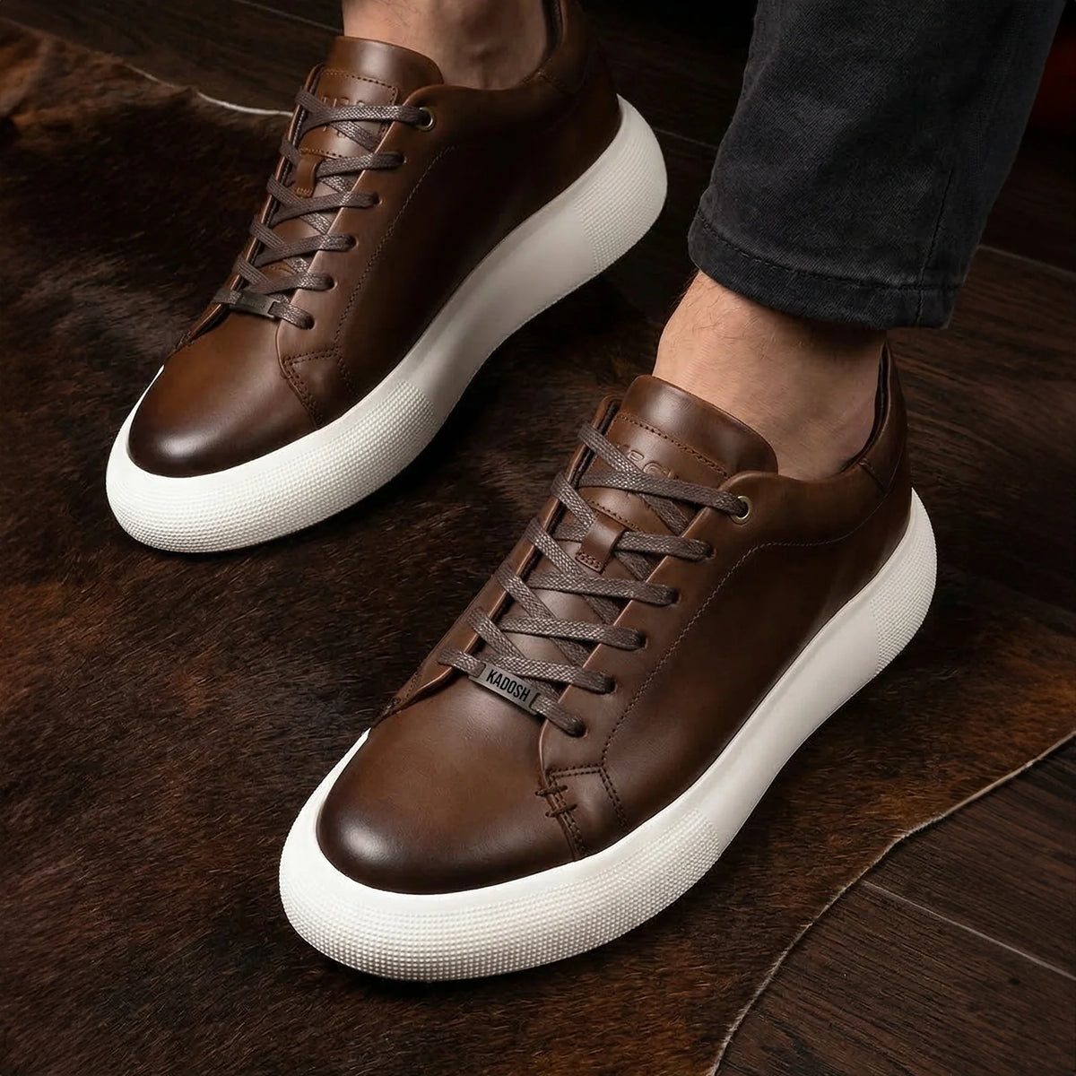 TENIS HOMBRE CUERO KONG CAFÉ