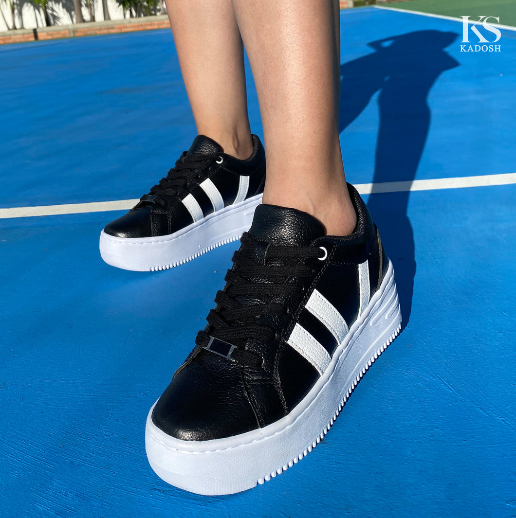 TENIS MUJER CUERO KAYLY NEGRO