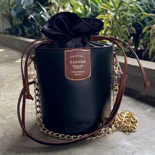 BOLSO BUCKET OSADIA NEGRO 100% CUERO