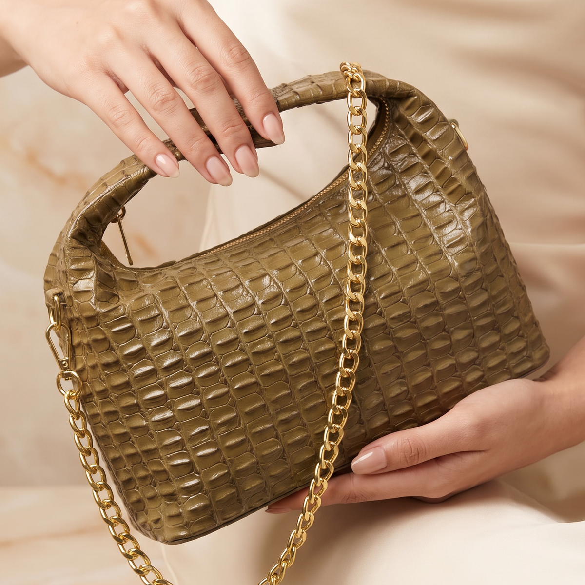 BOLSO CLEO VERDE OLIVA 100% CUERO