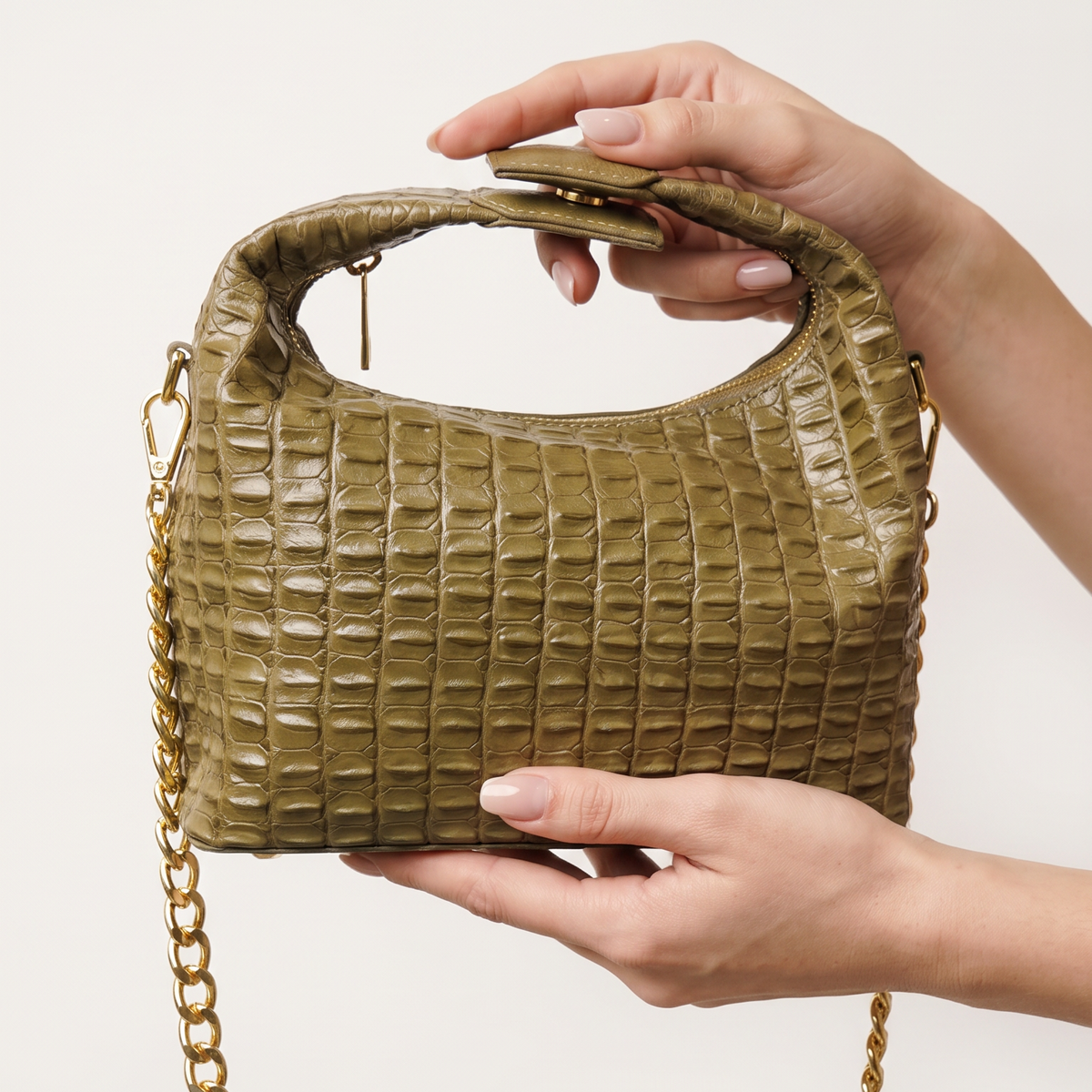 BOLSO CLEO VERDE OLIVA 100% CUERO