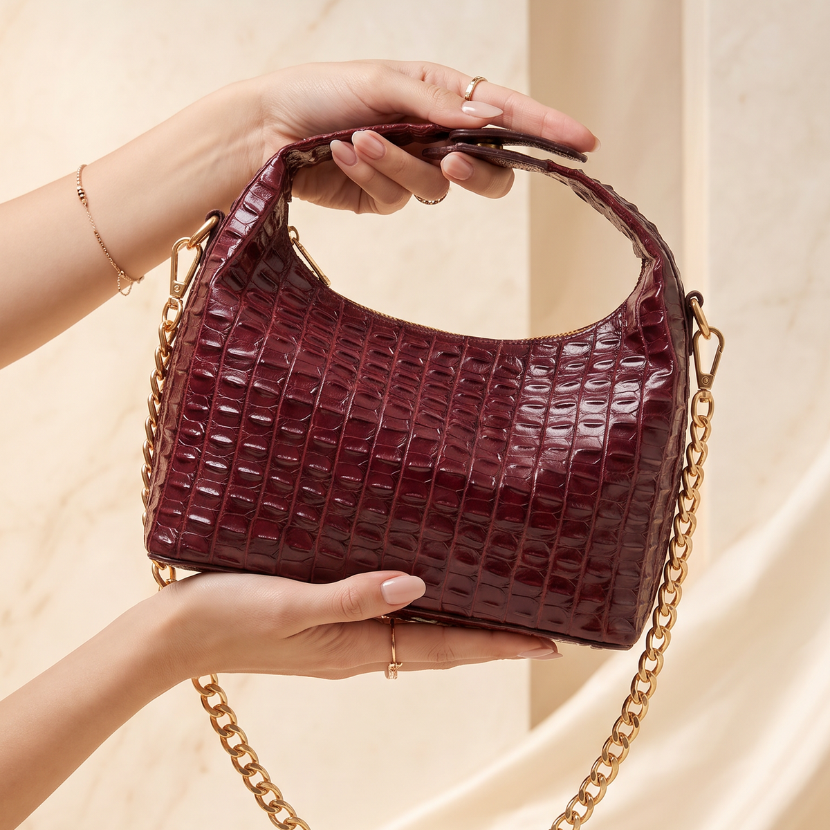 BOLSO CLEO BORGOÑA 100% CUERO