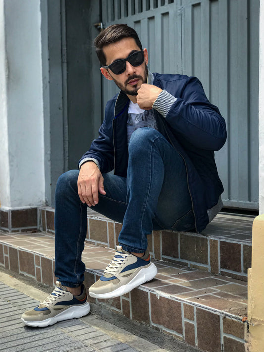 Últimas tallas-TENIS HOMBRE K38 AZUL x BEIGE